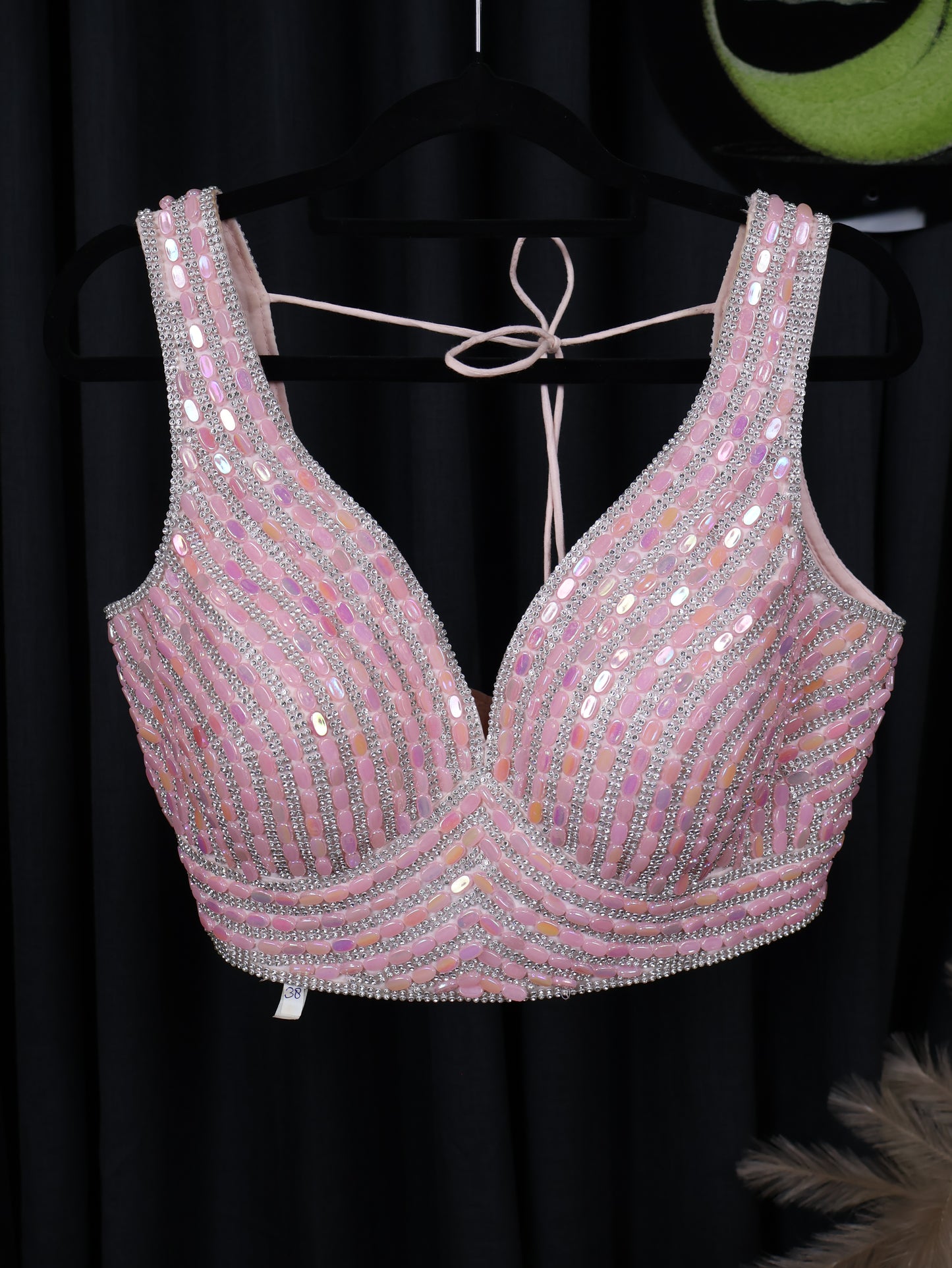 Elegant Pink Beaded Crop Top | Rhinestone Embellished Party Wear