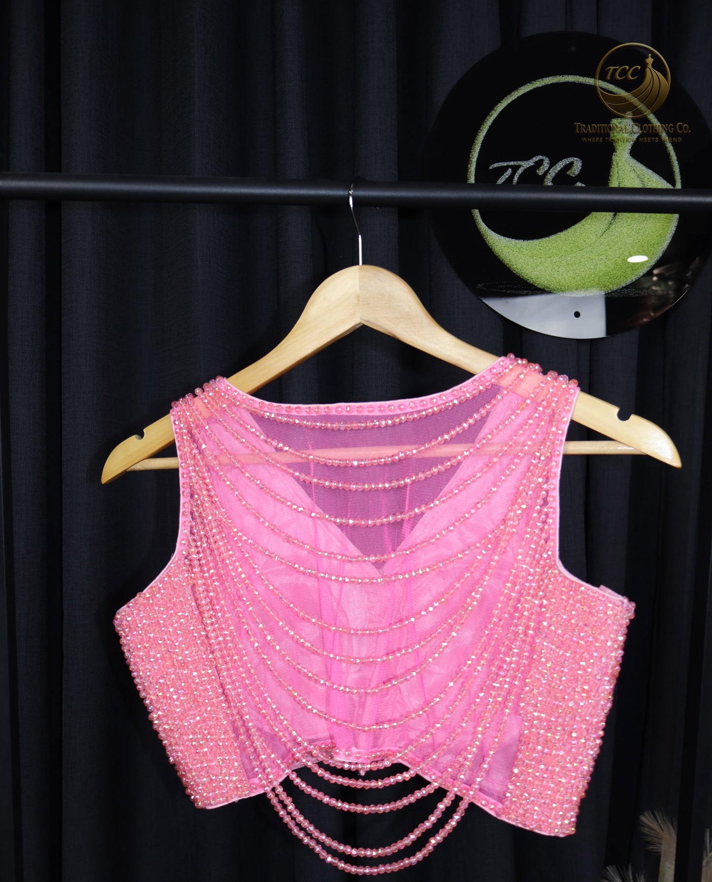 Elegant Pink Beaded Blouse – Sheer & Sparkling Statement Piece