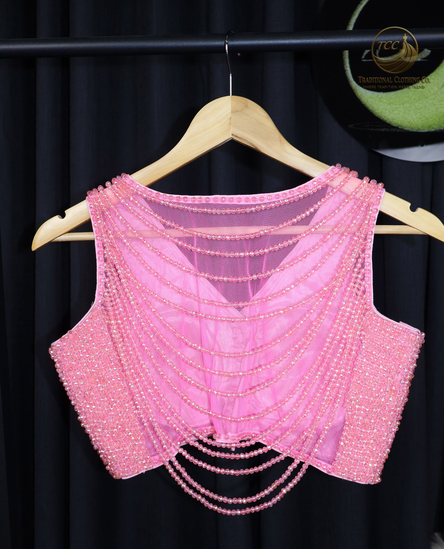 Elegant Pink Beaded Blouse – Sheer & Sparkling Statement Piece
