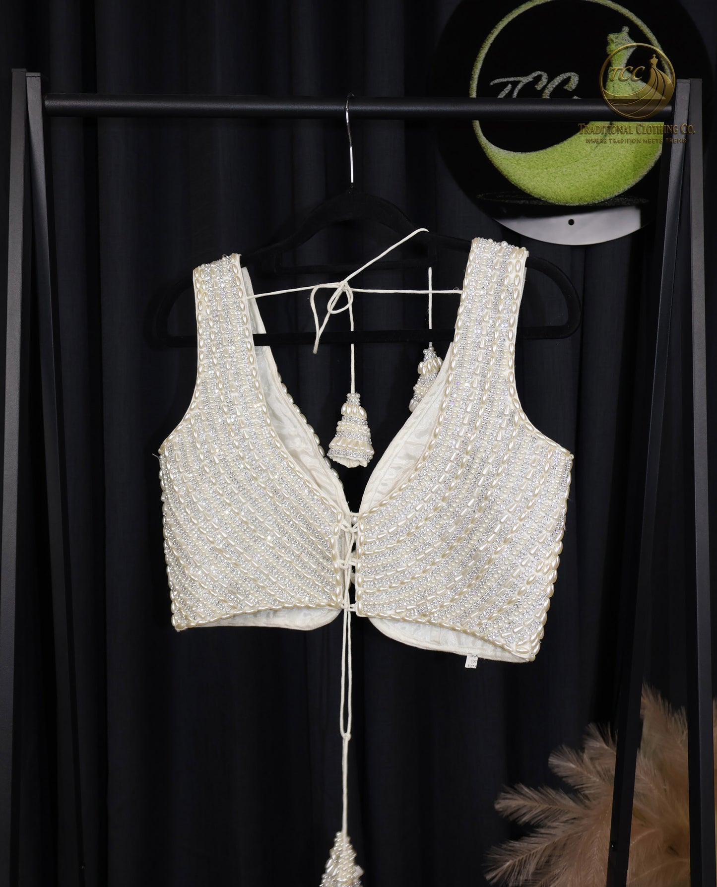 Premium Beaded Sleeveless Blouse – Elegant Statement Wear - Creamy White