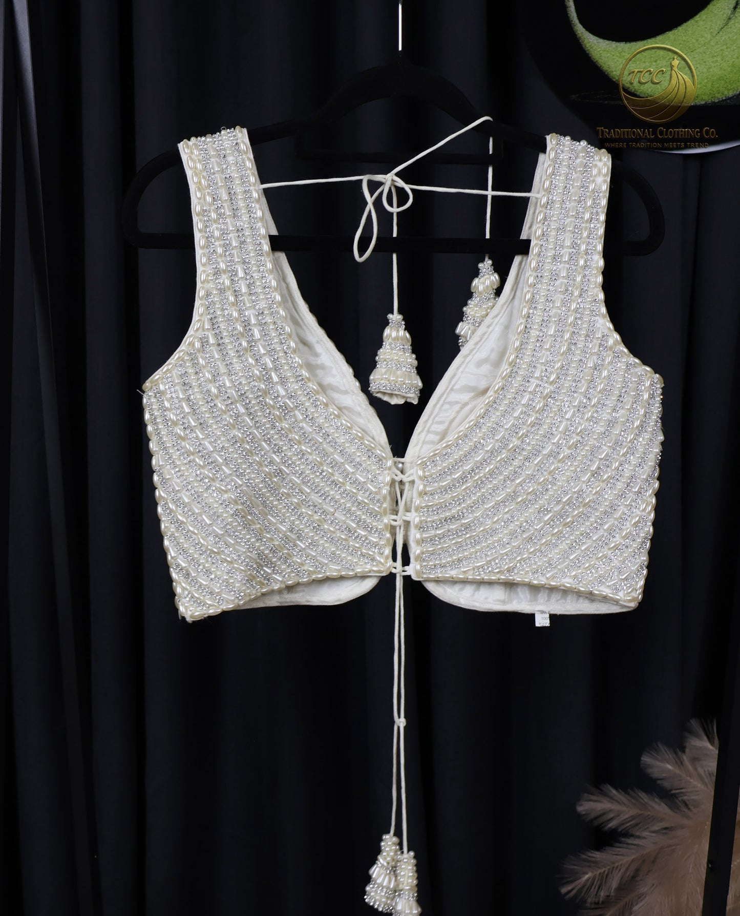 Premium Beaded Sleeveless Blouse – Elegant Statement Wear - Creamy White
