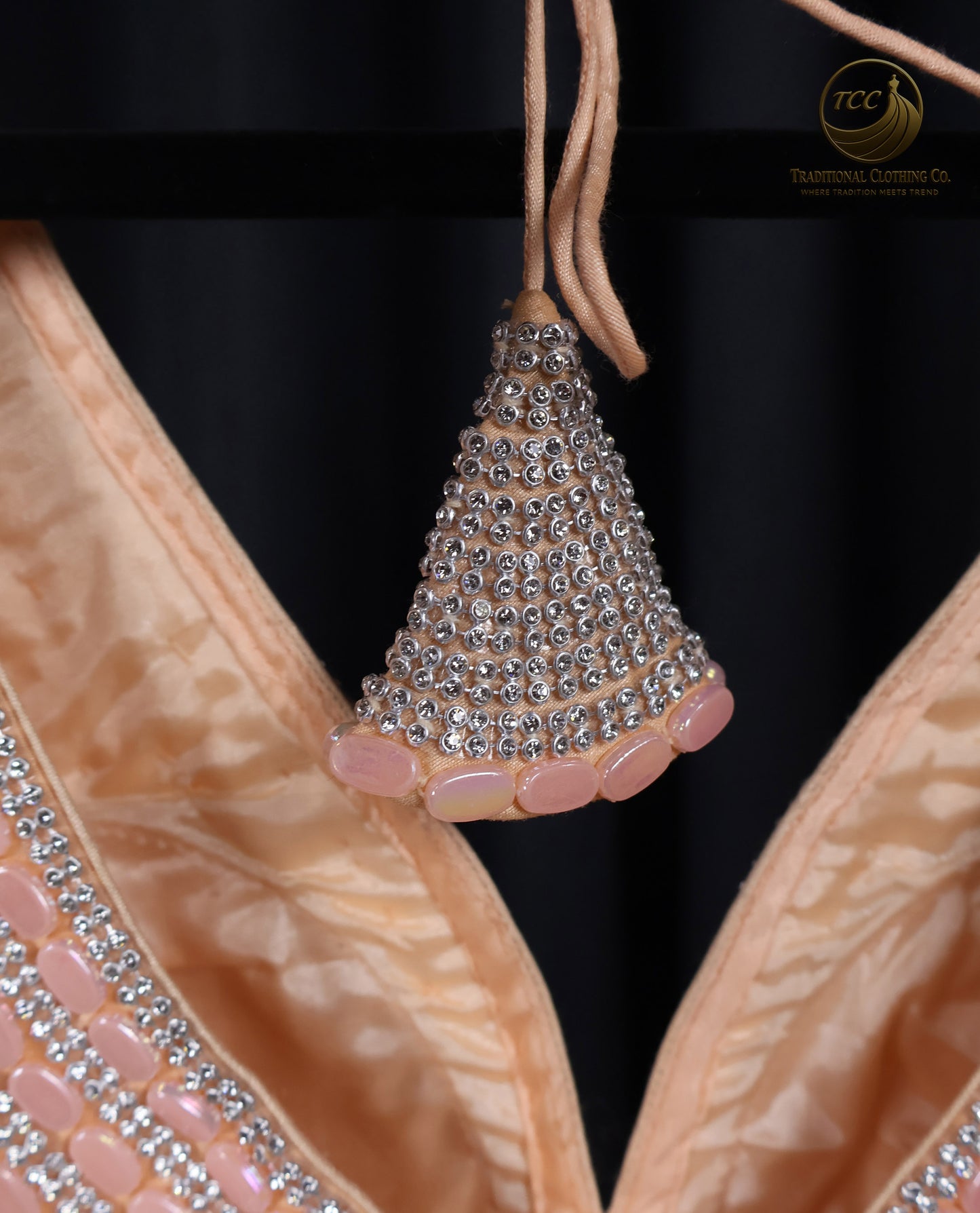 Peach Sequin Beaded Sleeveless Saree Blouse – Elegant Festive & Wedding Wear