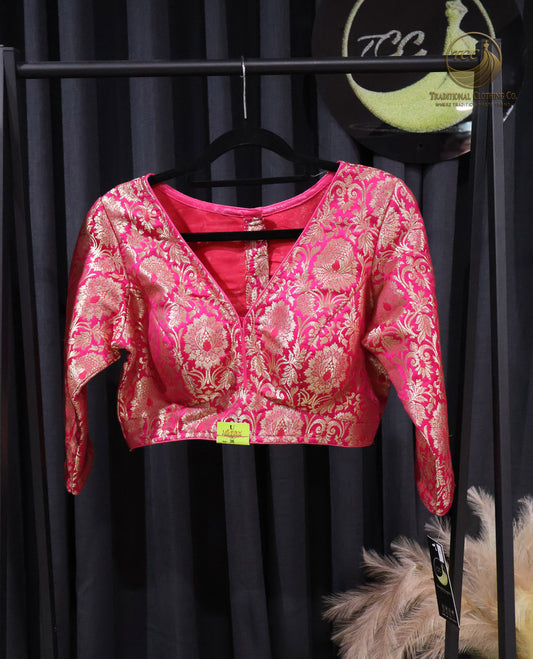 Pink & Gold Brocade Saree Blouse – Elegant Festive & Wedding Wear