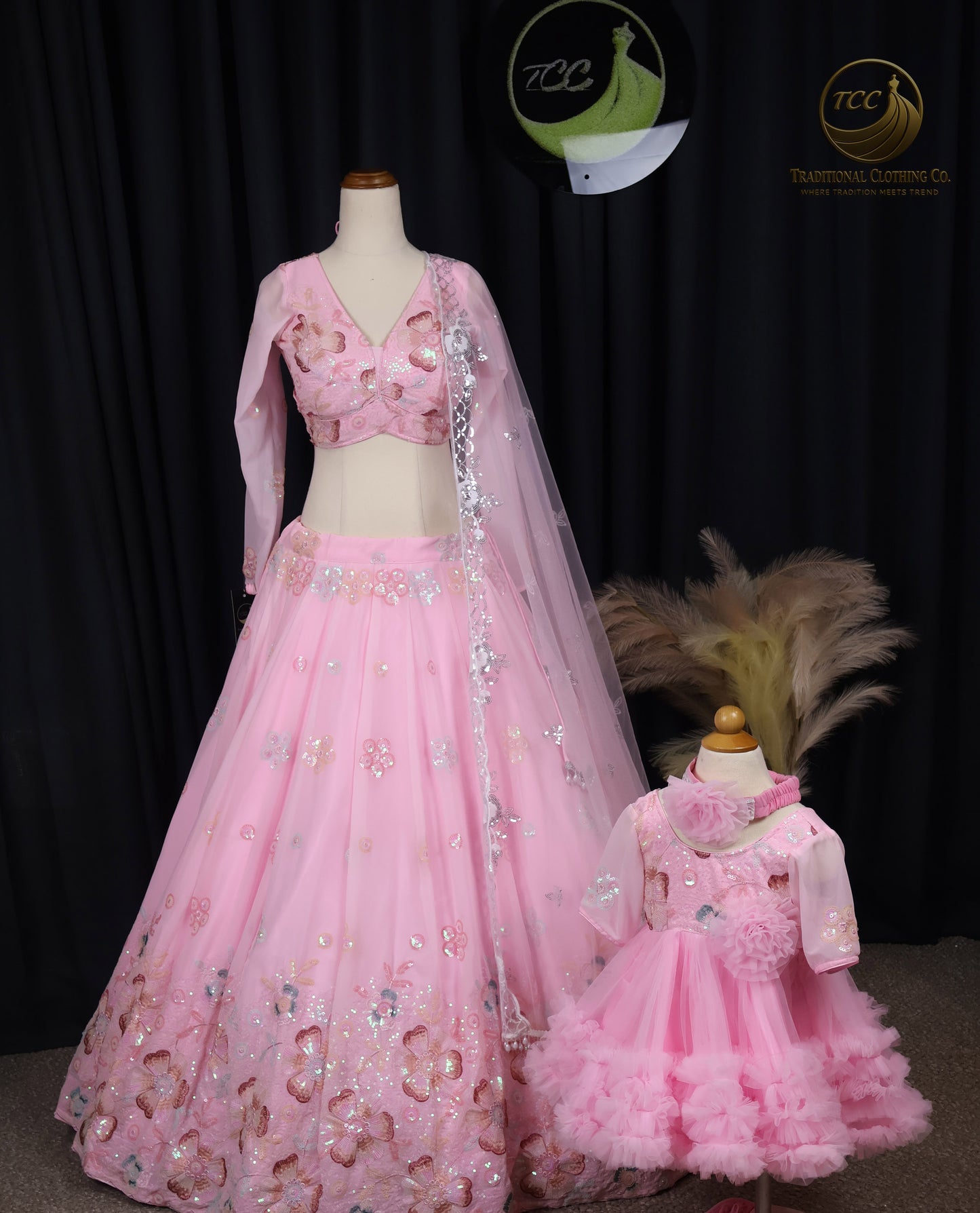Peach Embroidered Mother & Daughter Matching Set – Elegant Festive & Wedding Wear