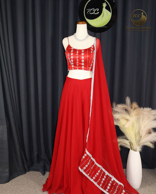 Sahara-Style Red Lehenga Set with Sheer Dupatta – Bold, Modern & Festive