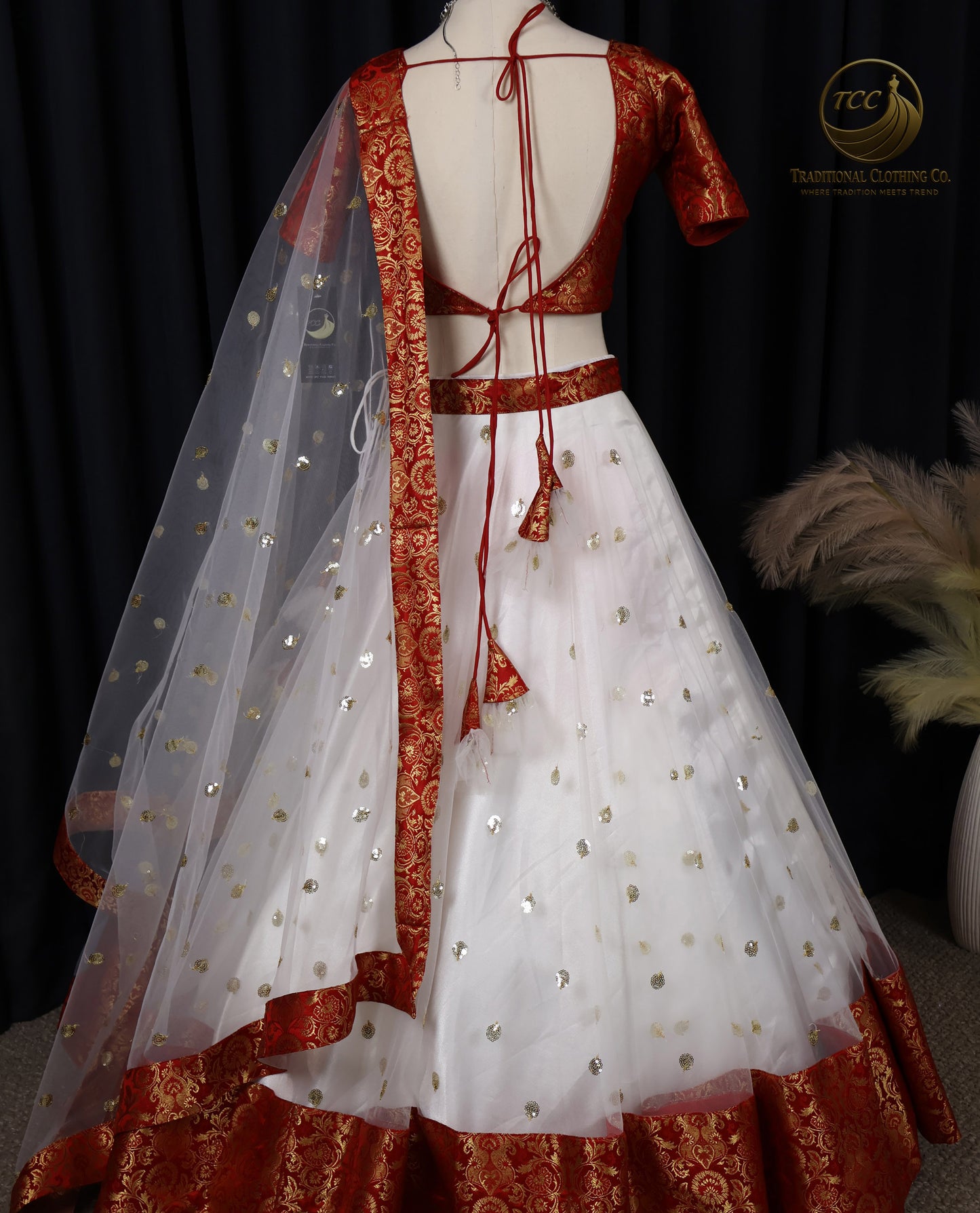 Traditional Red and White Embroidered Lehenga Choli – 3-Piece Set with Dupatta