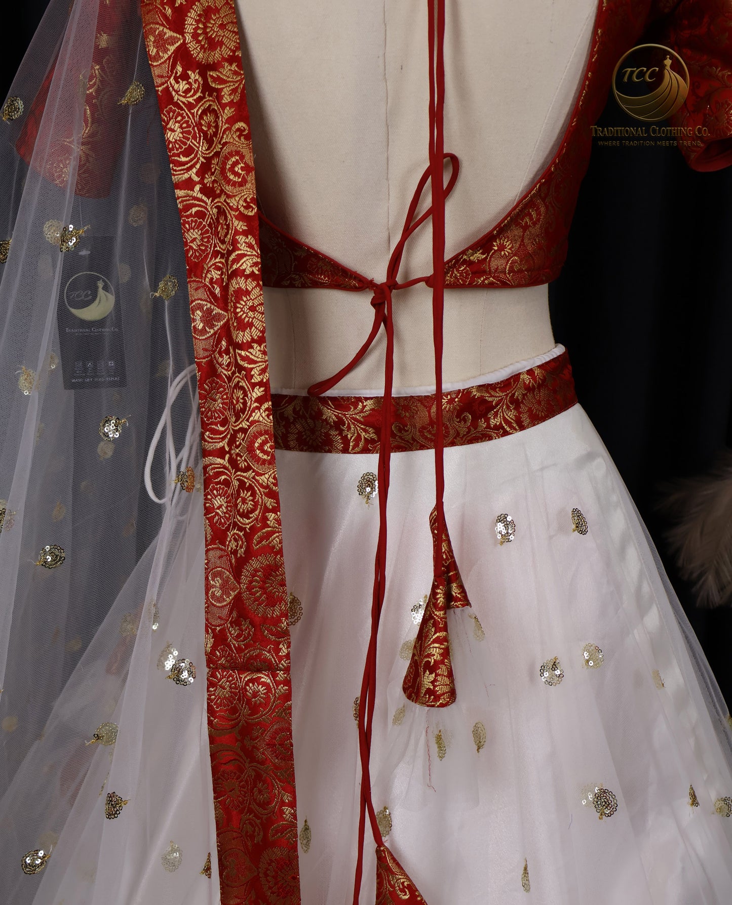 Traditional Red and White Embroidered Lehenga Choli – 3-Piece Set with Dupatta