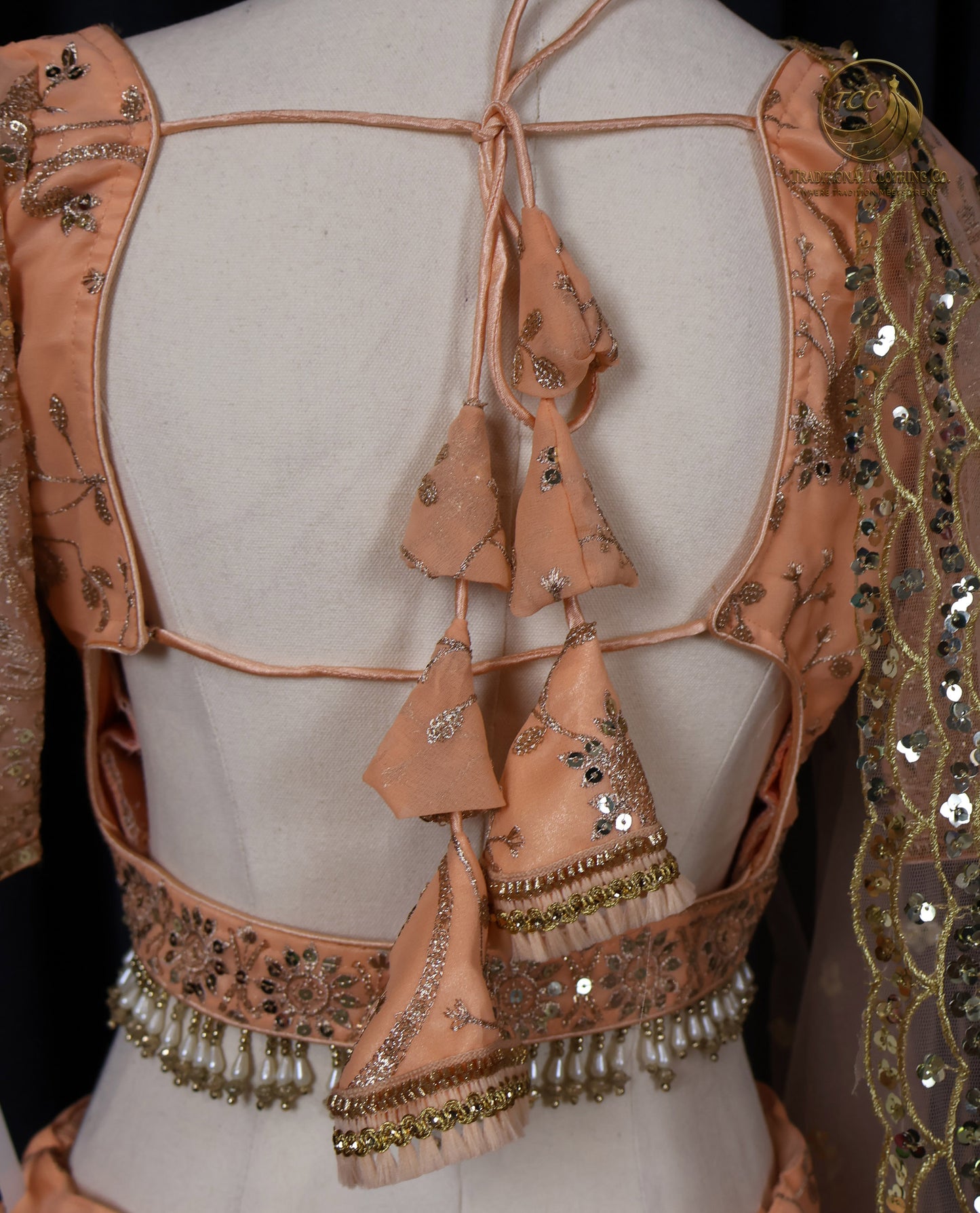 Elegant Peach Embroidered Lehenga Choli – 4-Piece Set with Dupatta & Matching Potli Bag