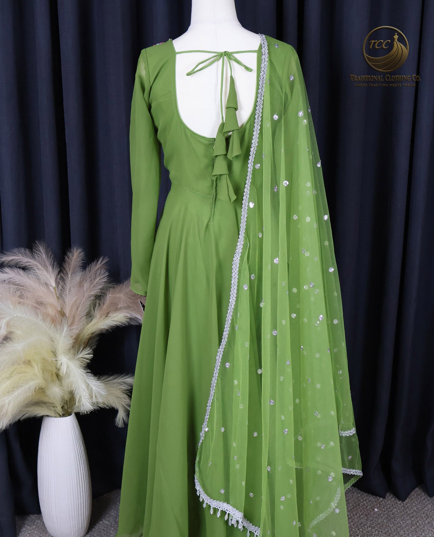 Elegant Green Embroidered Traditional Anarkali Set with Dupatta – Formal 3-Piece Women’s Wear | Boutique Edition