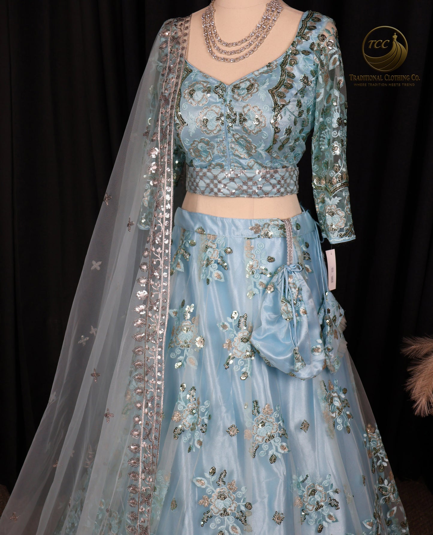 Elegant Light Blue Lehenga Choli with Intricate Sequin & Embroidery – Traditional Festive Wear