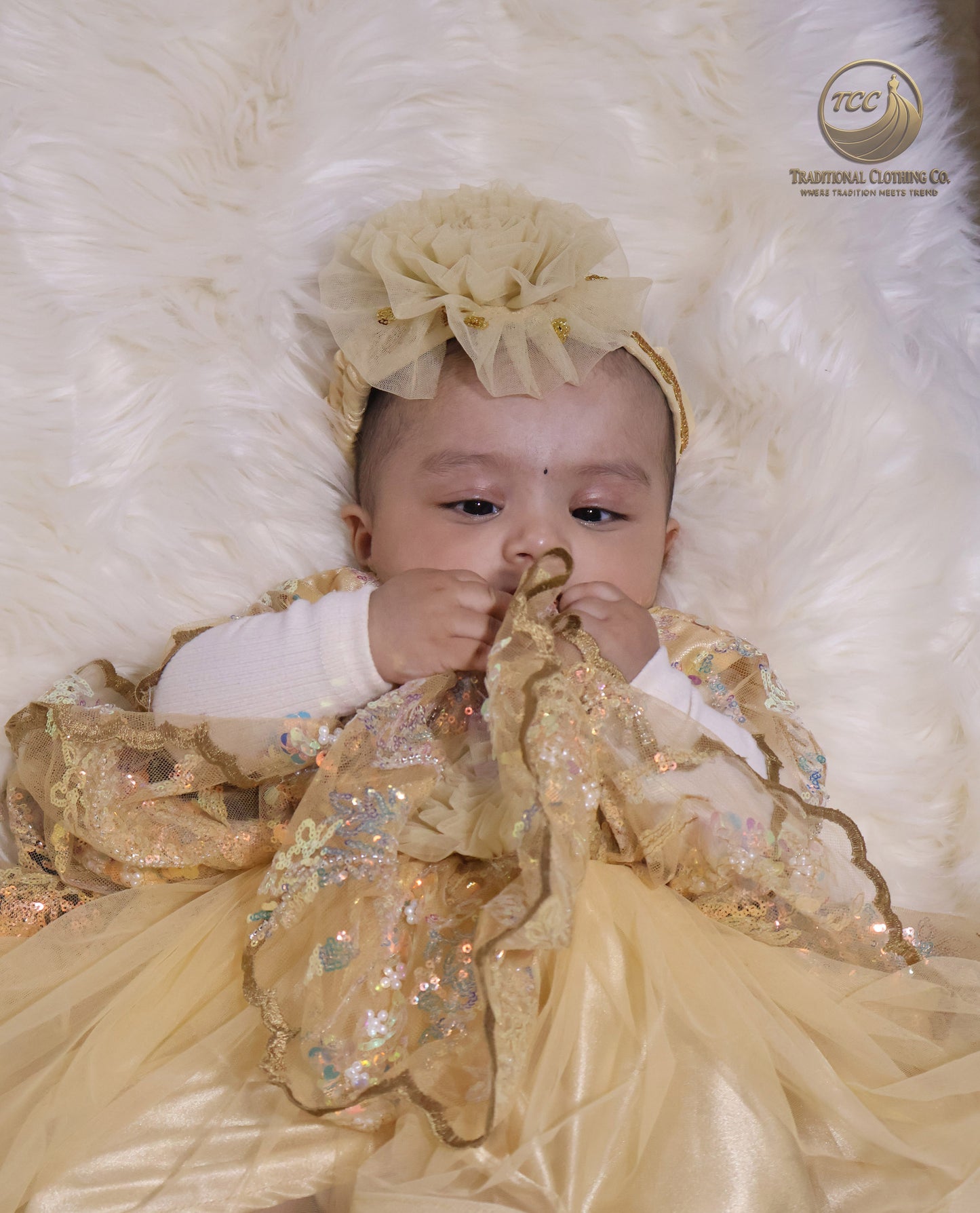 Luxury Golden Baby Dress with Sparkling Sequins & Layered Tulle – Boutique Edition