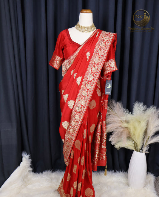 Premium Handwork Red Saree with Intricate Heavy Stonework – Ready to Wear | Traditional Wedding & Festive Wear | Boutique Edition