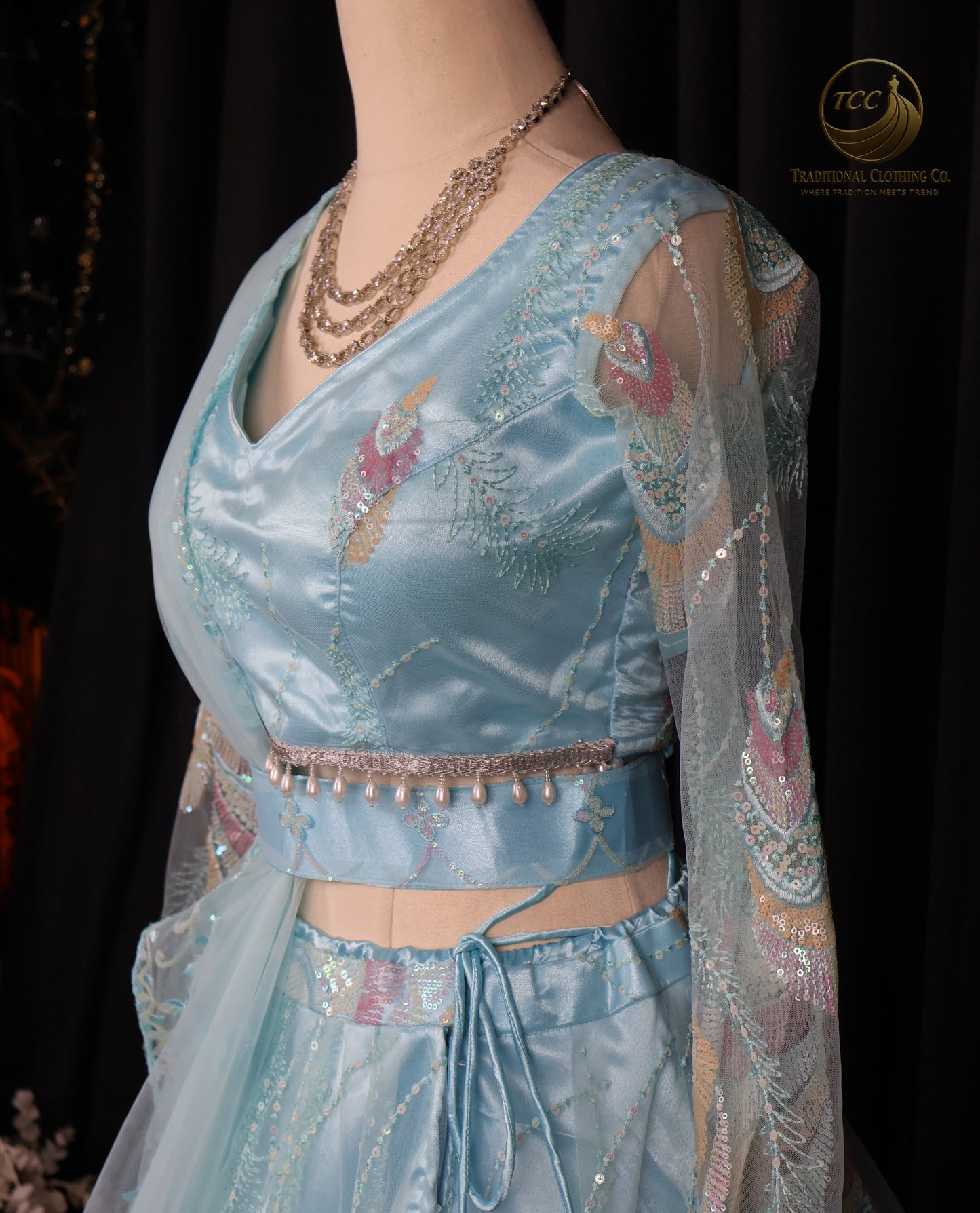 Elegant Light Blue Lehenga Choli with Intricate Peacock Embroidery – Traditional Festive Wear
