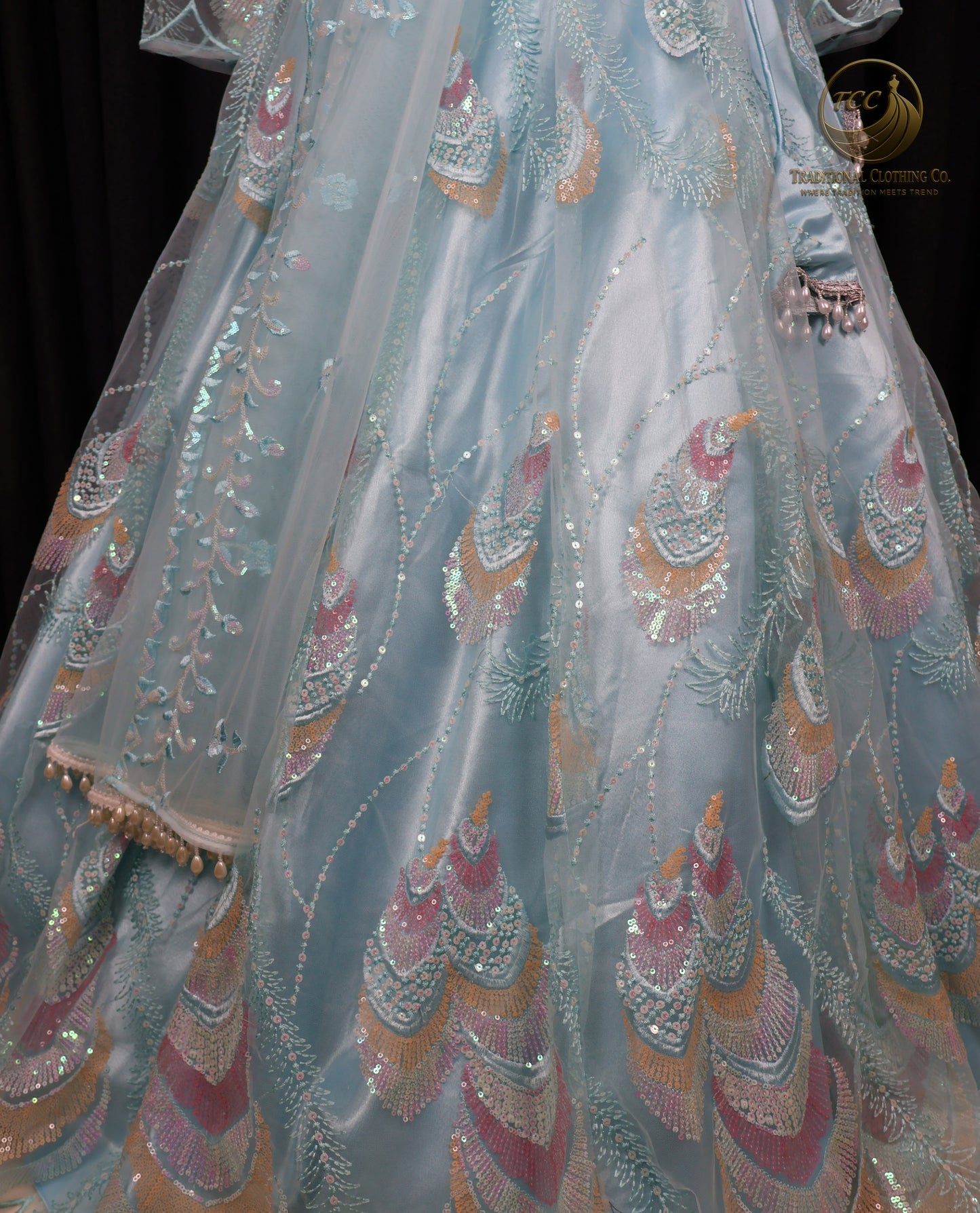 Elegant Light Blue Lehenga Choli with Intricate Peacock Embroidery – Traditional Festive Wear