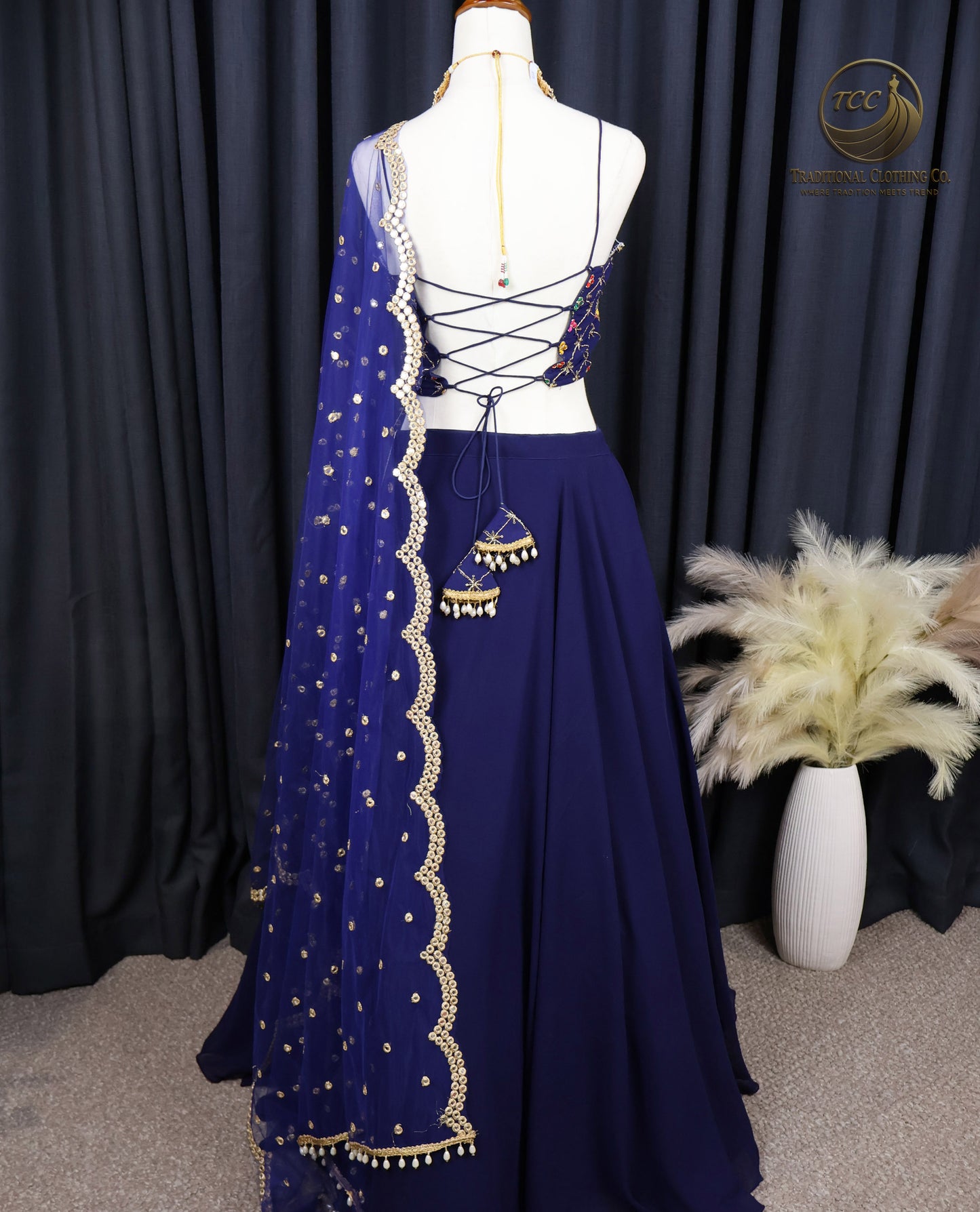 Deep Blue Lehenga Choli sequinned with Gold Embroidery – Elegant Festive & Wedding Wear
