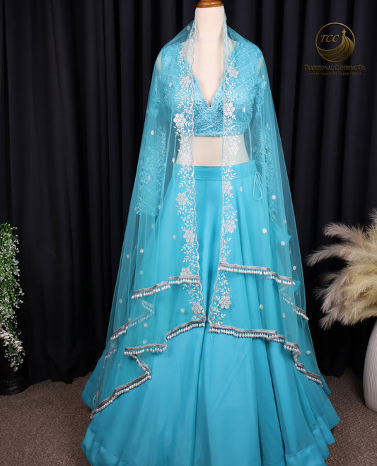 Turquoise Embroidered Lehenga Choli with adjustable Hard-net – Elegant Traditional Festive Wear