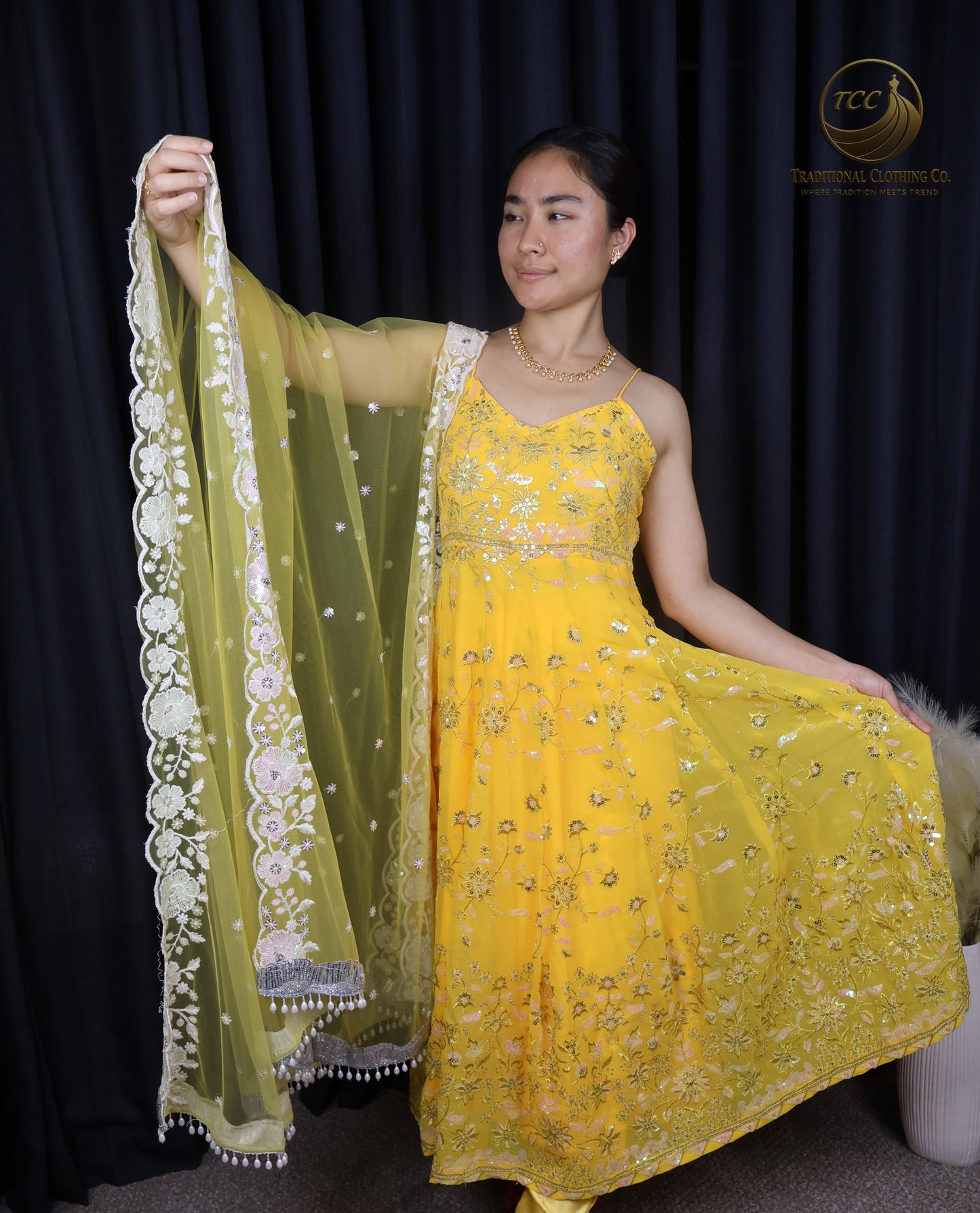 Yellow Floral Embroidered Anarkali Set with Yellow Dupatta – Elegant Traditional Wear | Boutique edition