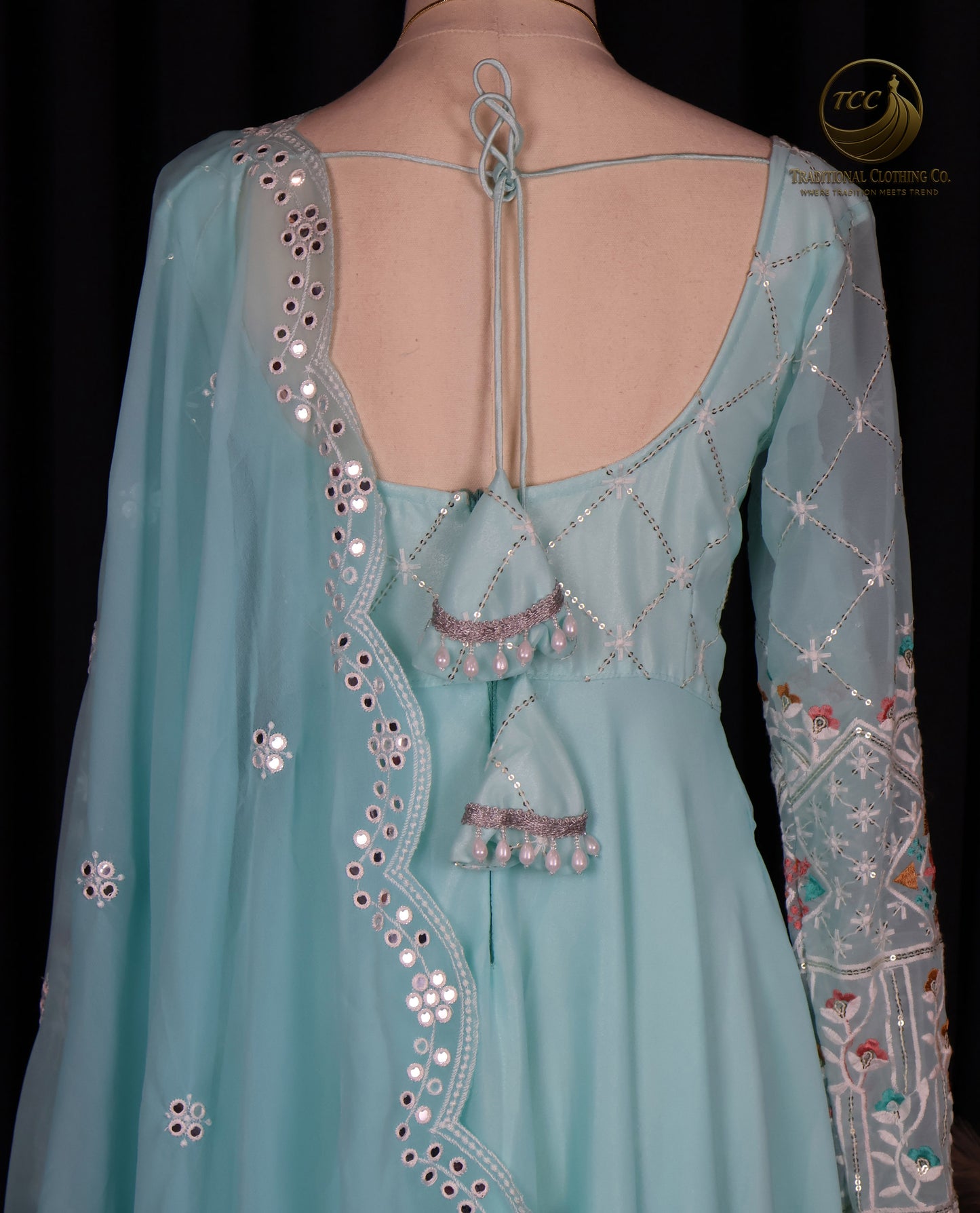 Light Blue Floral Embroidered Lehenga Choli with Sheer Dupatta – Elegant Traditional Wear