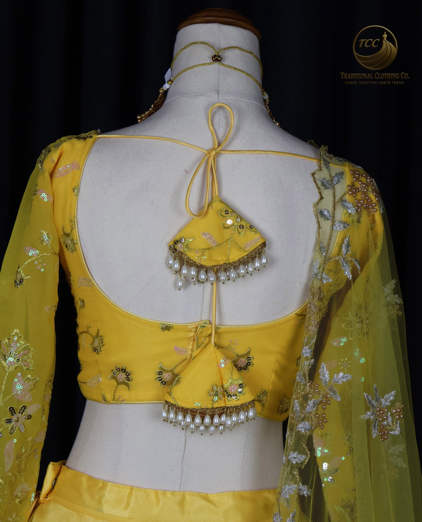 Yellow Floral Embroidered Lehenga Choli with Sheer Dupatta – Elegant Traditional Wear