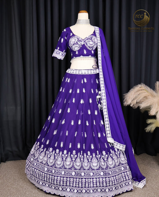 Exquisite Purple Embroidered Lehenga Choli with Tie-Up Back & Sheer Dupatta – Festive & Traditional Wear