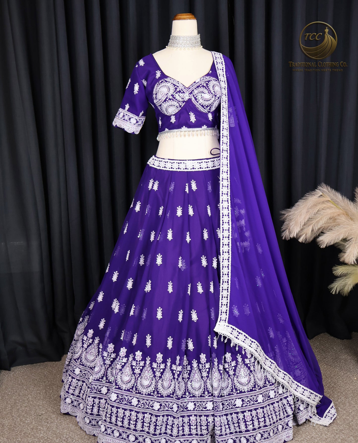 Exquisite Purple Embroidered Lehenga Choli with Tie-Up Back & Sheer Dupatta – Festive & Traditional Wear
