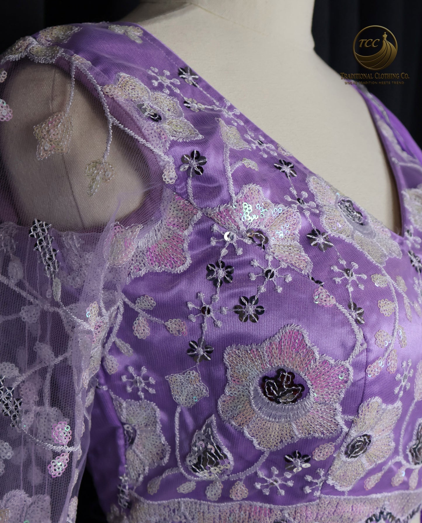 Elegant Lavender Embroidered Lehenga Style Sharara with Draped Shoulder & Sheer Dupatta – Festive & Traditional Wear