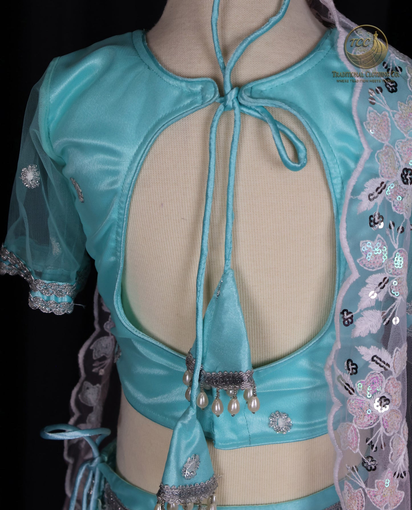 Kids Lehenga - Mesmerizing Turquoise Embroidered Lehenga Choli with Open-Back Blouse & Sheer Dupatta – Festive & Traditional Wear | Boutique Edition