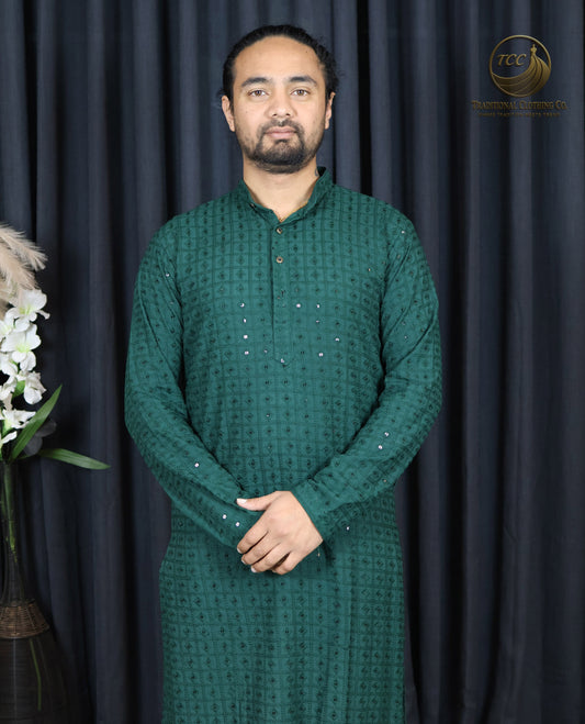 Men’s Chikankari Kurta Set with Tonal Embroidery, Festive Wear | Available in Multiple Colours