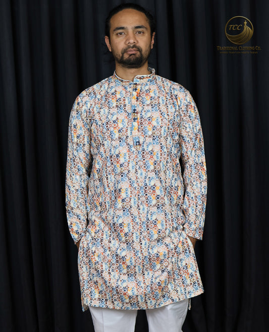 Multicolour Chikankari Kurta for Men – Handcrafted Lucknowi Embroidery for Festive Wear