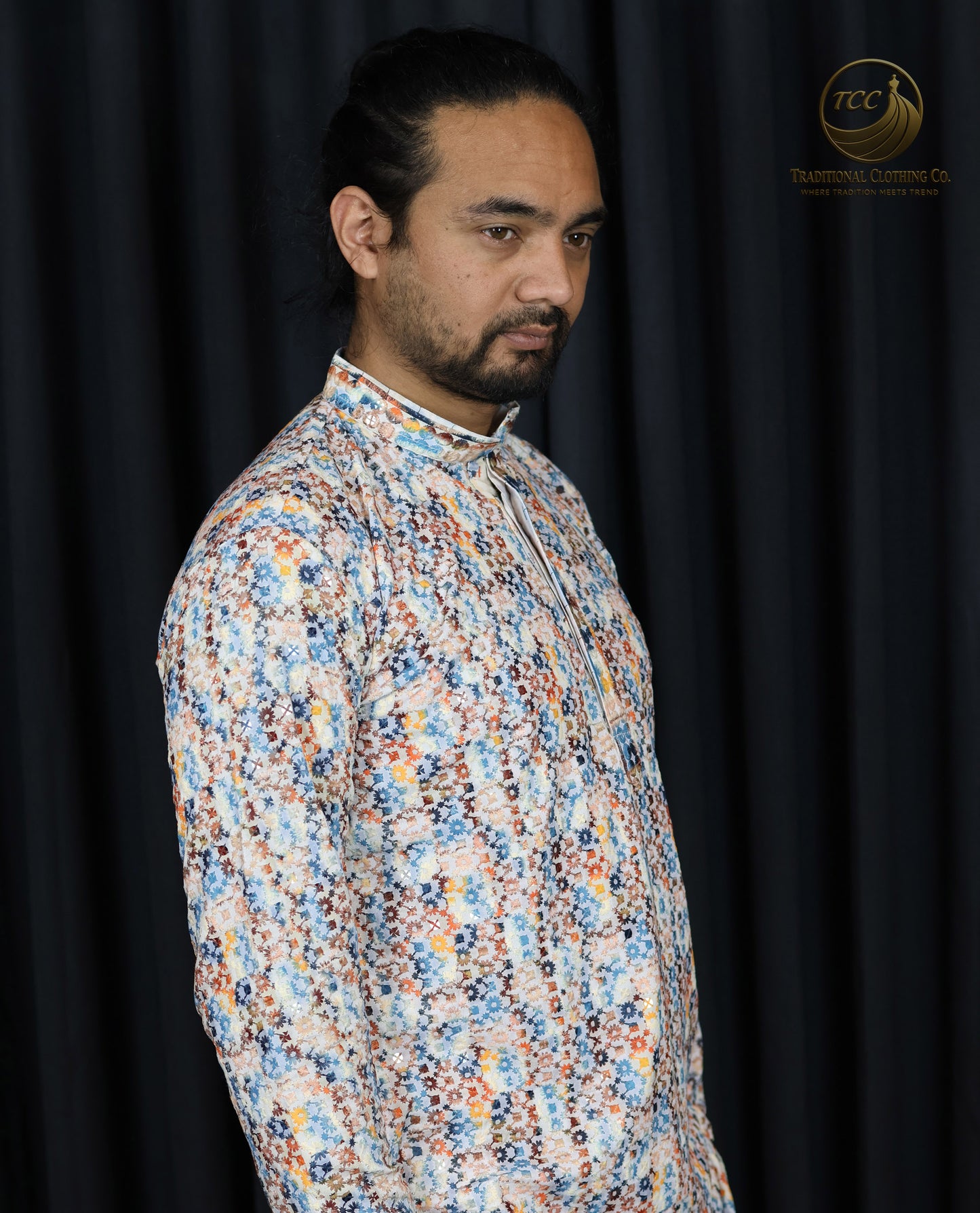 Multicolour Chikankari Kurta for Men – Handcrafted Lucknowi Embroidery for Festive Wear