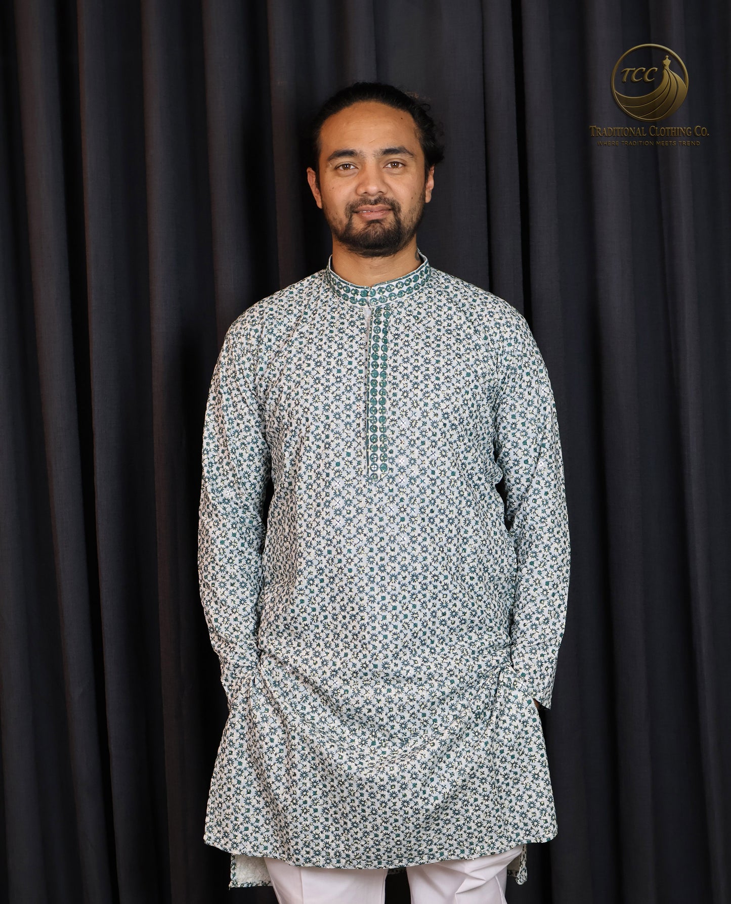 Green Chikankari Kurta for Men – Handcrafted Lucknowi Embroidery for Festive Wear