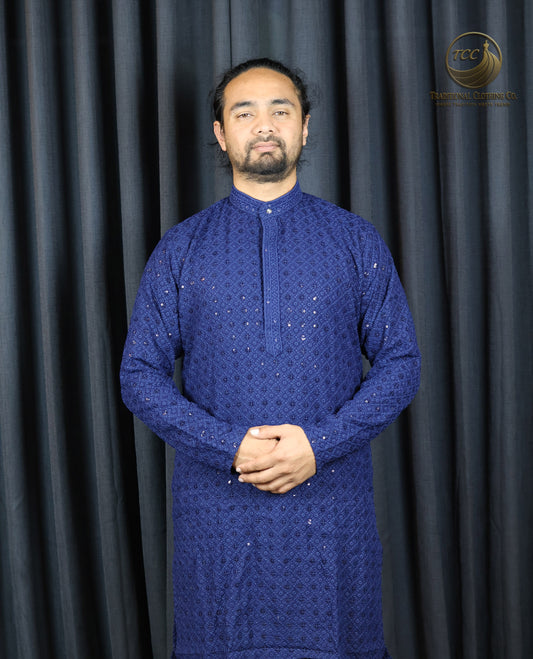 Men’s Chikan kari Kurta – Tone-on-Tone Embroidery, Formal Ethnic Wear | Available in multiple colours