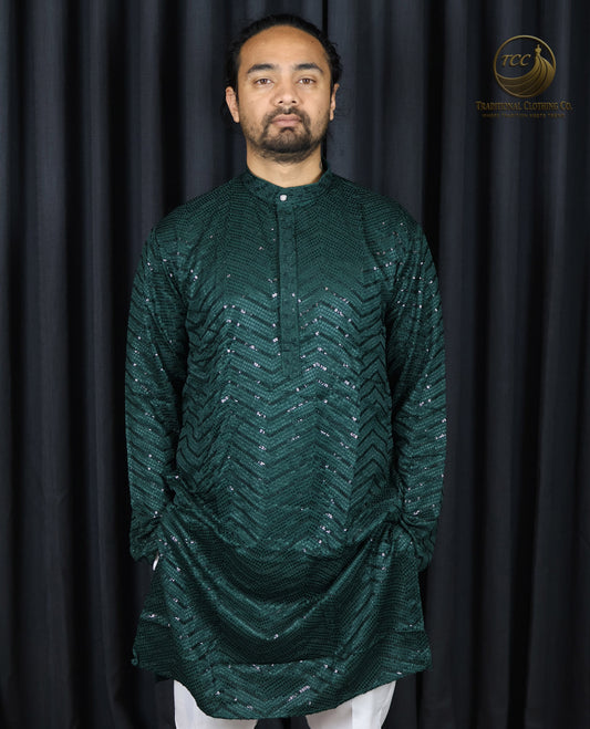 Men’s Chikan Kari Kurta – Hand Embroidered Cotton – Green, Yellow, Olive, Light Green, Red, Blue