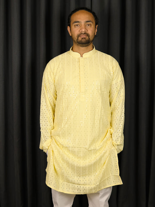 Chikankari Kurta – Elegance with Shimmer Accents | Yellow, Light Green, Peach, Dark Blue, Purple and Sky Blue
