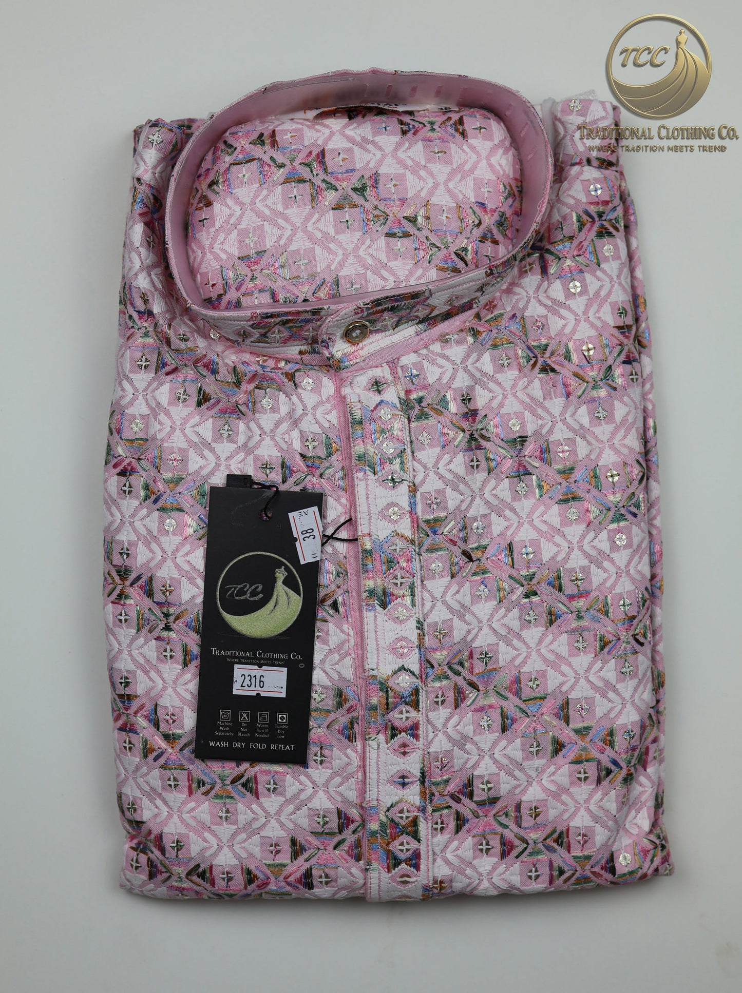 Men’s Chikan Kari Kurta – Traditional Embroidery – Available in Pink, Peach, Turquoise & Beige